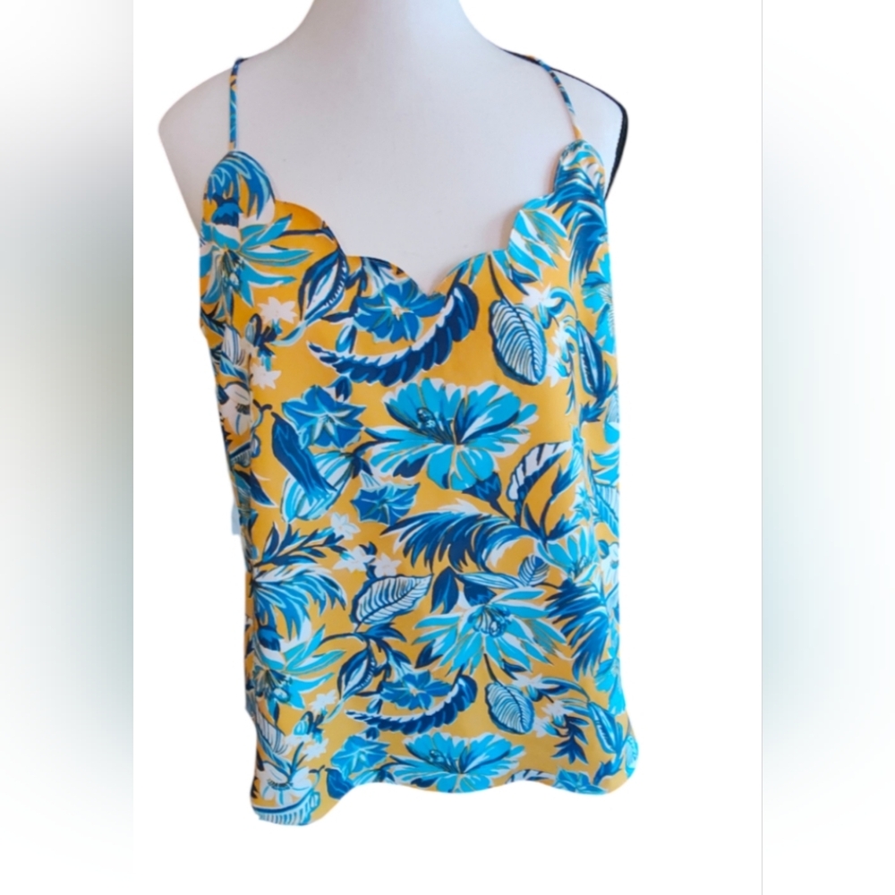 J. Crew Yellow & Blue Floral Scallop-Neck Cami